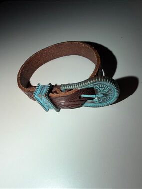 Brown Leather Bracelet with Turquoise Buckle